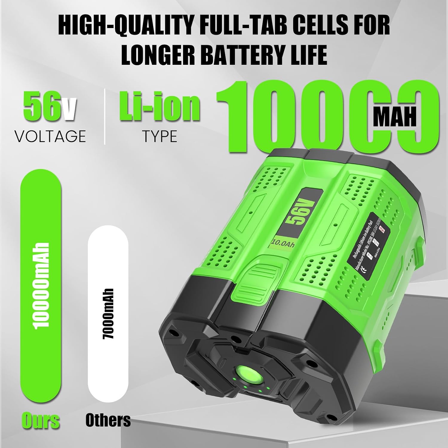 Upgrade 10000mAh Lithium Ion Battery Long Runtime High Power Output Replacement for EGO 56V Battery BA2800 BA2800T BA4200 BA4200T BA5600T Green (Green, 10.0Ah)