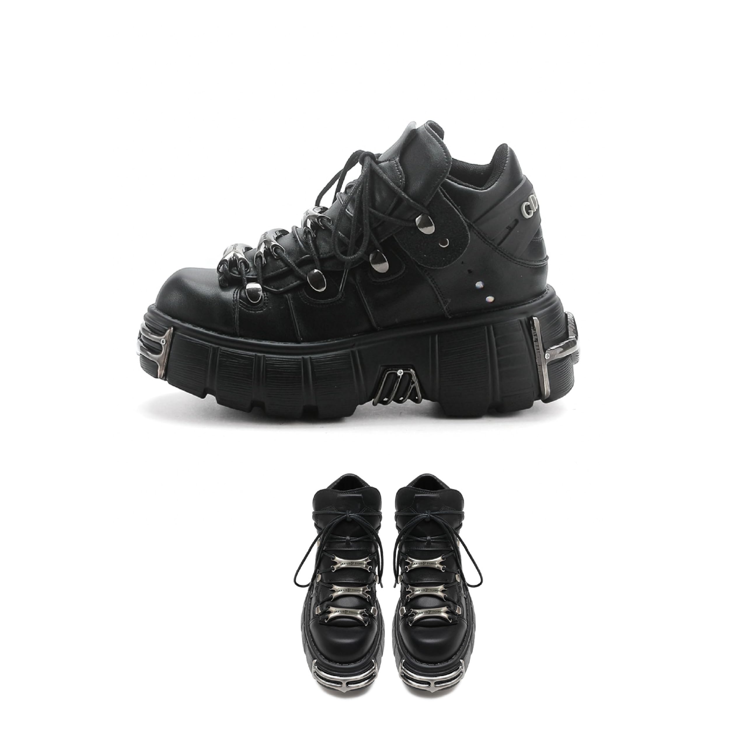 Womens Visual Kei Grunge Punk Goth Platform Boots - Metal Buckle Lace - Up Trendy High Heel Non