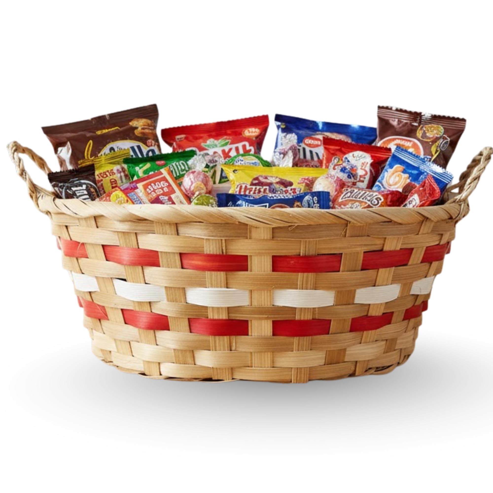 SAVING HUB - Handmade Bamboo Christmas Basket - Red Trim Storage Organizer Decorative Wicker Baskets - Rectangle & Oval Natural Basket for Snacks Toys Return Gift Home Kitchen Use (1, Oval)