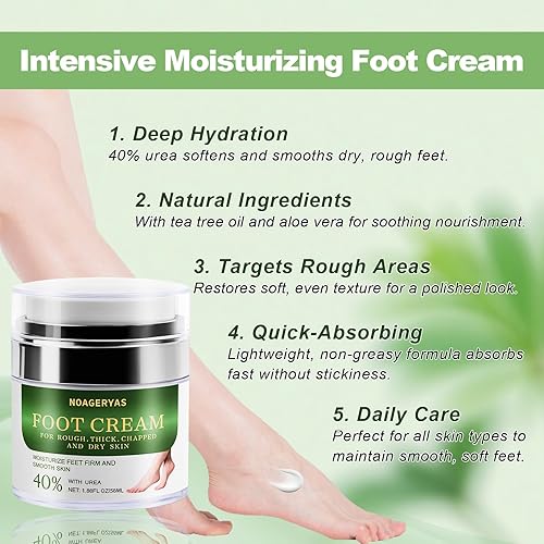 Miniatura 2 de NOAGERYAS Crema de urea con 40% de urea, aceite de árbol de té y aloe vera, crema hidratante para pies suaves y lisos, ideal para pies ásperos,