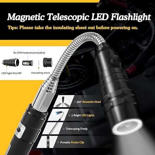 Miniatura 2 de Housolution Linterna magnética flexible de 360, herramienta de recogida magnética telescópica de 32 pulgadas, regalo para hombres, barra magnética
