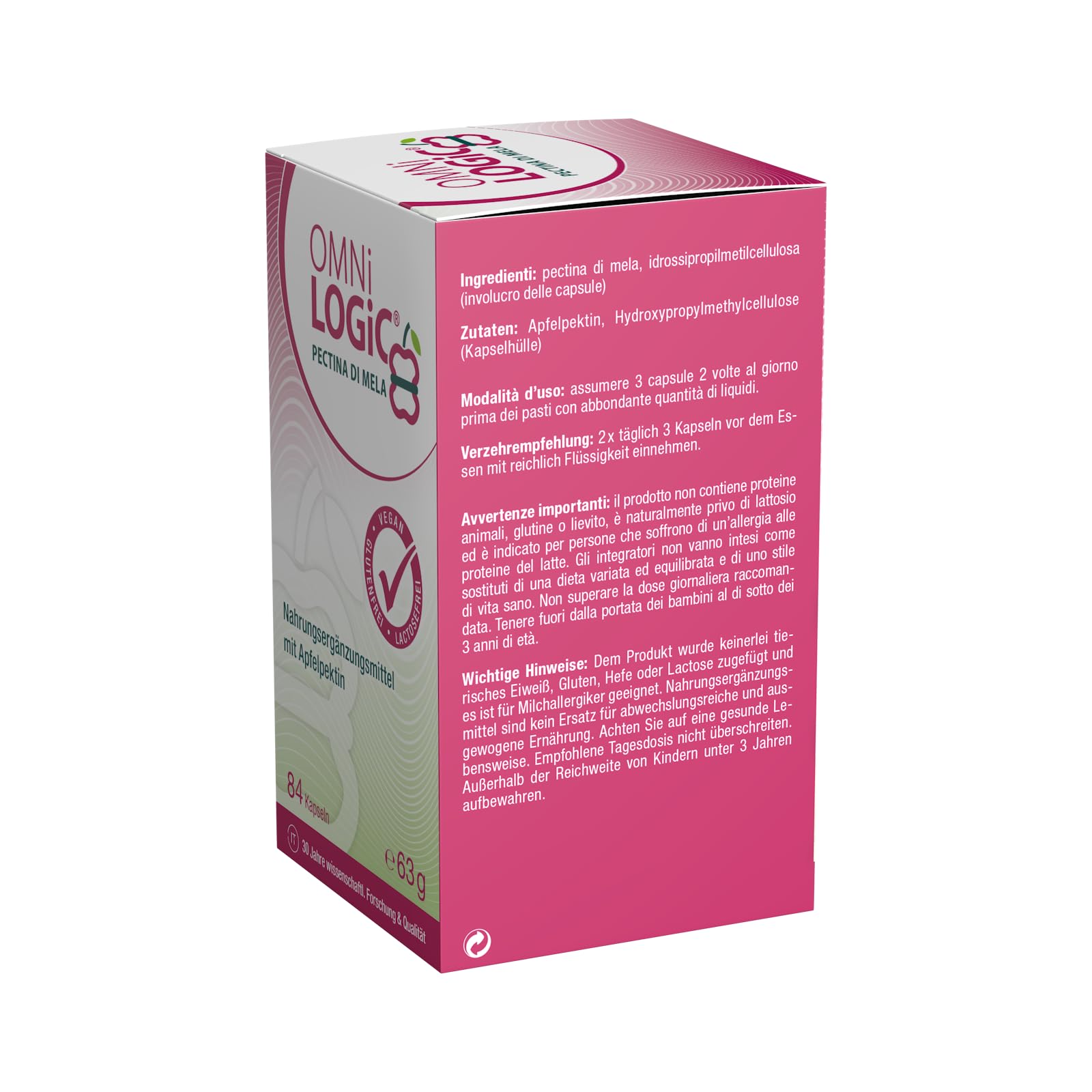 OMNi LOGiC PECTINA DI MELA | Senza OGM | VEGANO | 84 Capsule