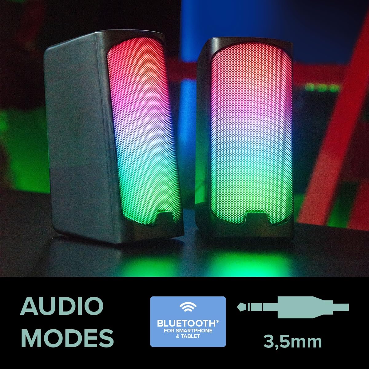 Speedlink Tonos RGB Gaming PC Speaker Bluetooth - głośniki gaming RGB stereo, złącze jack 3,5 mm lub Bluetooth, 12W, aktywny głośnik PC z różnymi trybami oświetlenia, czarny