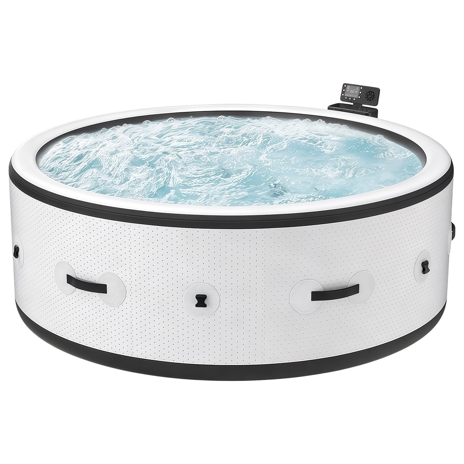 BANGBANGJI Spa Gonflable 4-6 Personnes, Personnel Haute Pression à Bulles Rond, Rond 206 x 71cm, Chauffage Rapide 104°F, 150 Bulles d'air pour Terrasse Jardin Extérieur