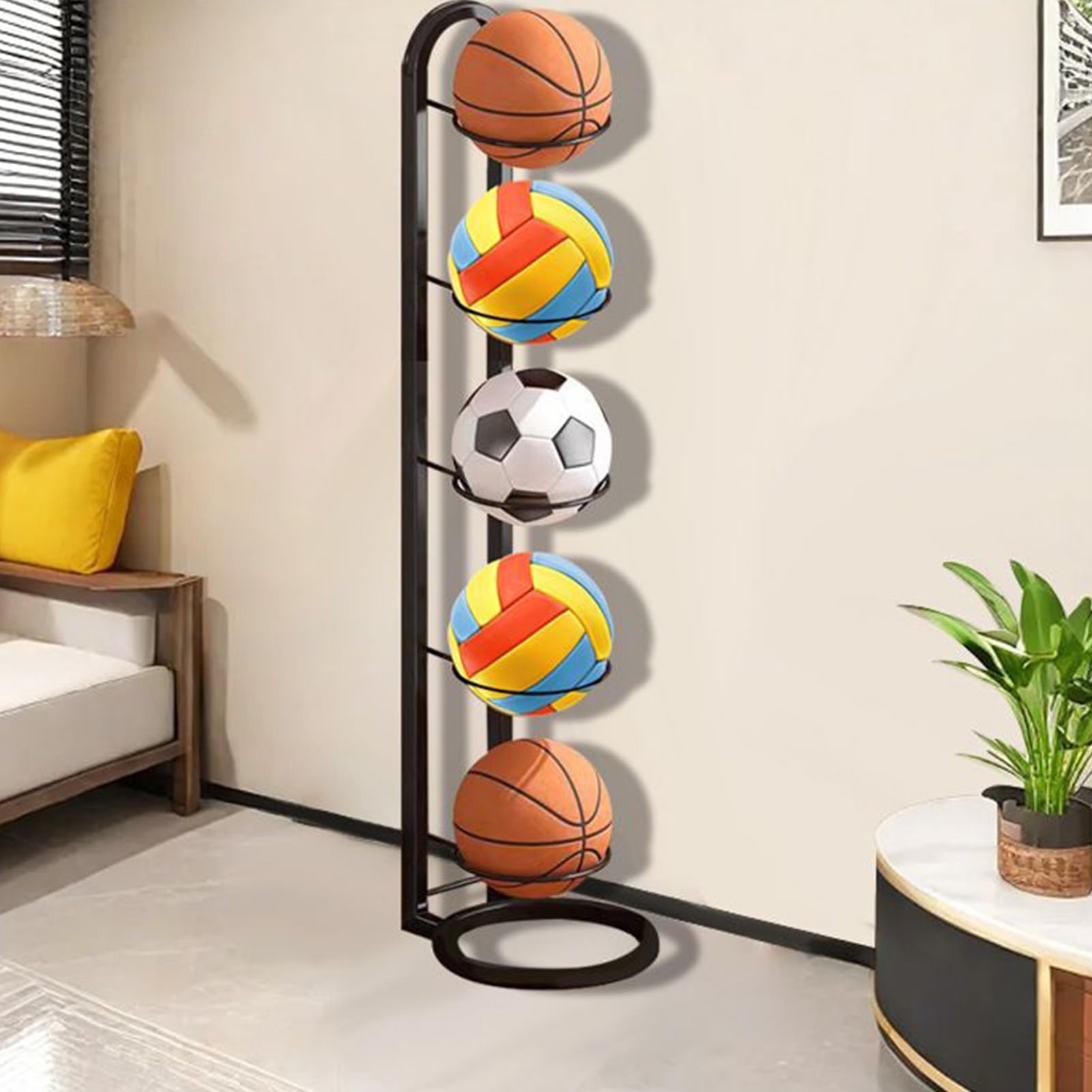 Basketballballständer – Sportballhalter für 5 Bälle – Nizer für Volleyball, Basketball, Fußball – Indoor/Outdoor Gym, Ga Sto Solut