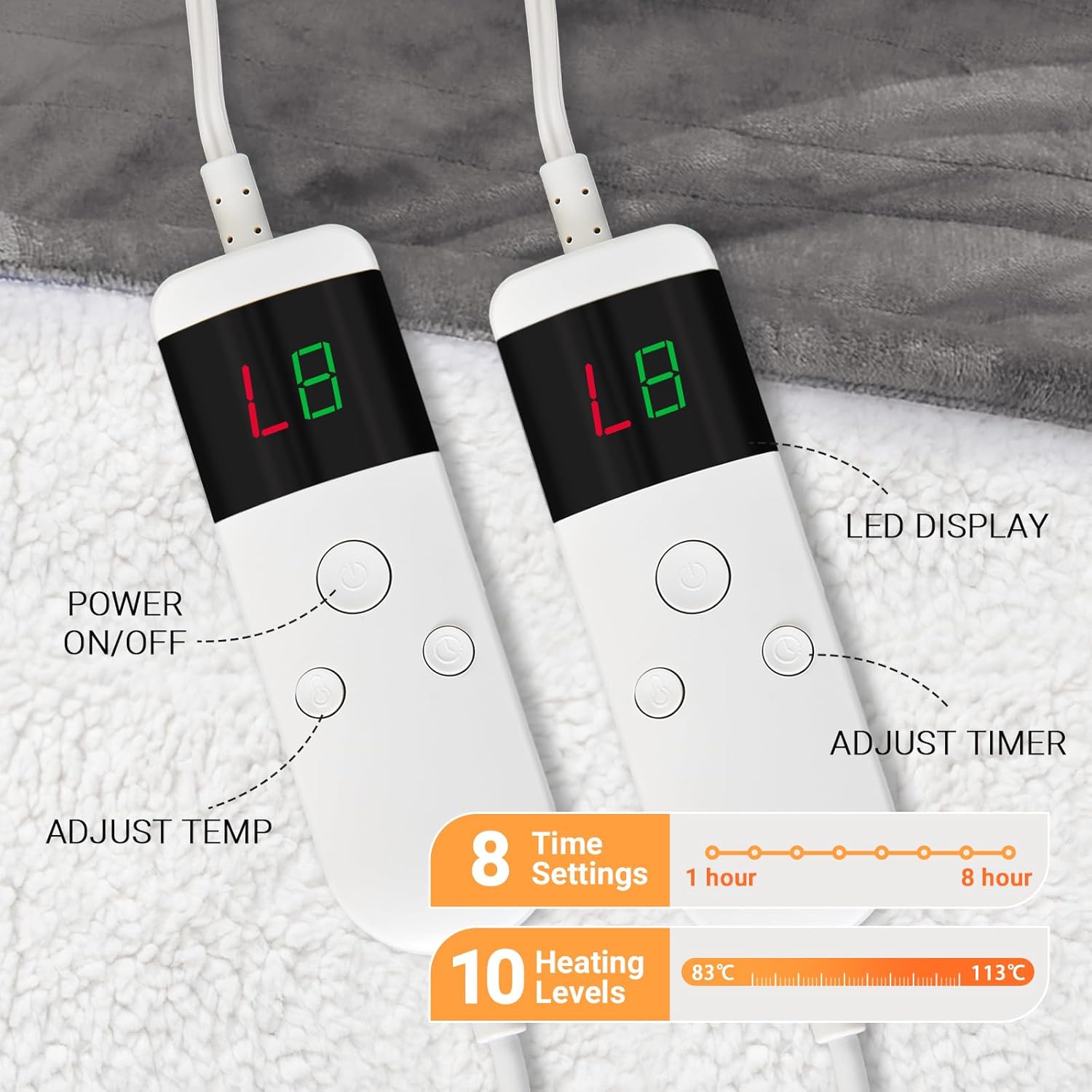 Electric Heated Blanket Throw Size 50''x60'' Soft Flannel & Sherpa Electric Blanket with 10 Heating Levels, Automatically Shut Down After 8h with Overheat Protection Machine Washable - Image 4