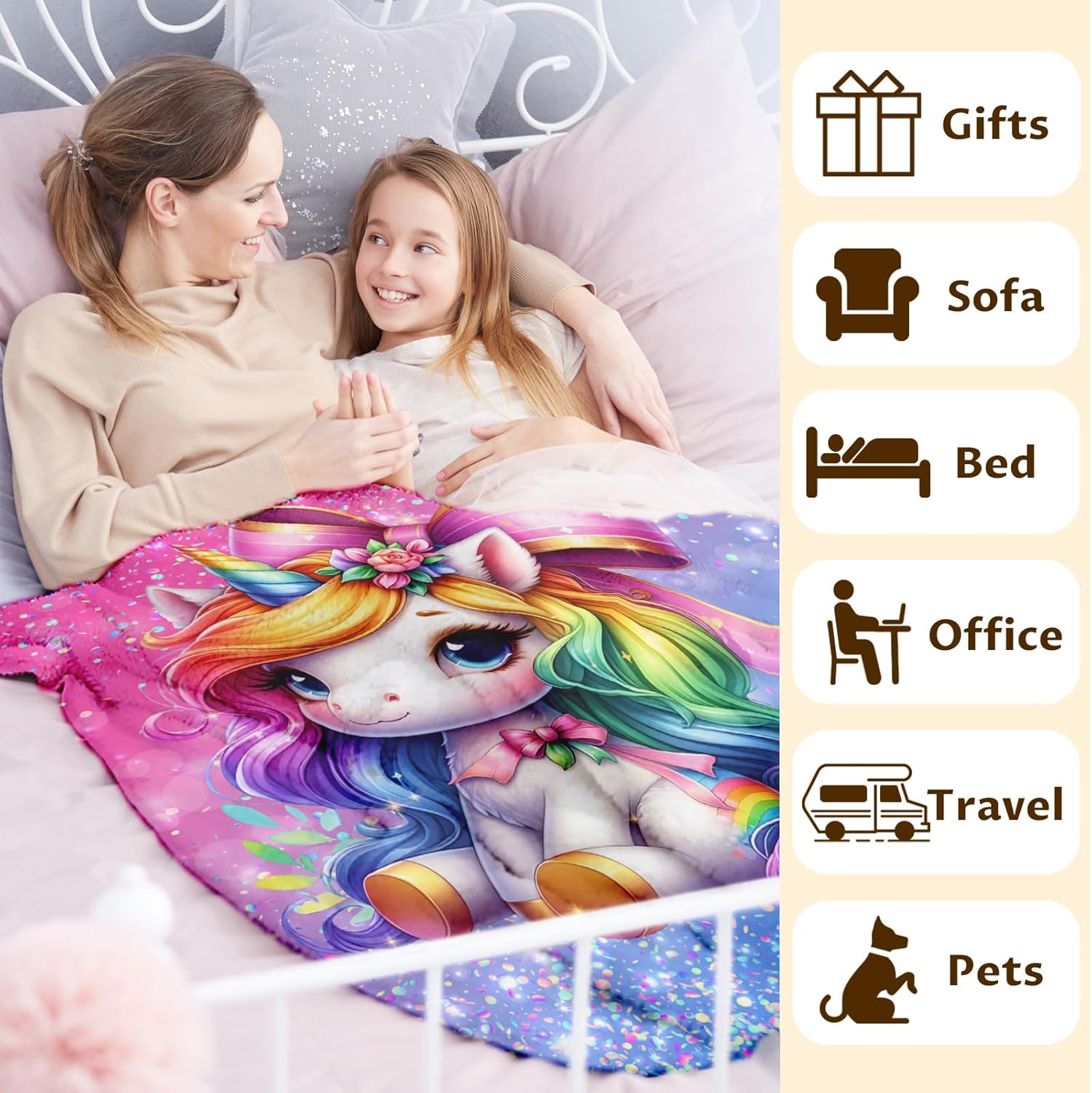 Unicorn Blanket for Girls Kids Throw Blankets Gifts for Toddlers Unicorn Lovers - 50x40 Inches Soft Cozy Comfort Pink Glitter Stuff Throws for Sofa Chairs - Image 5