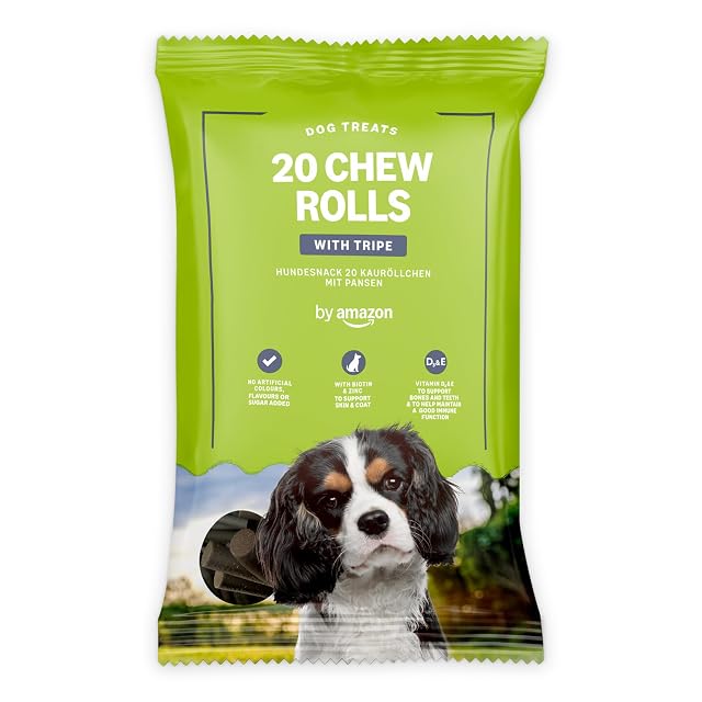 by Amazon - Chucherías para Perros - 20 Rollitos masticables con Callos, 200 g