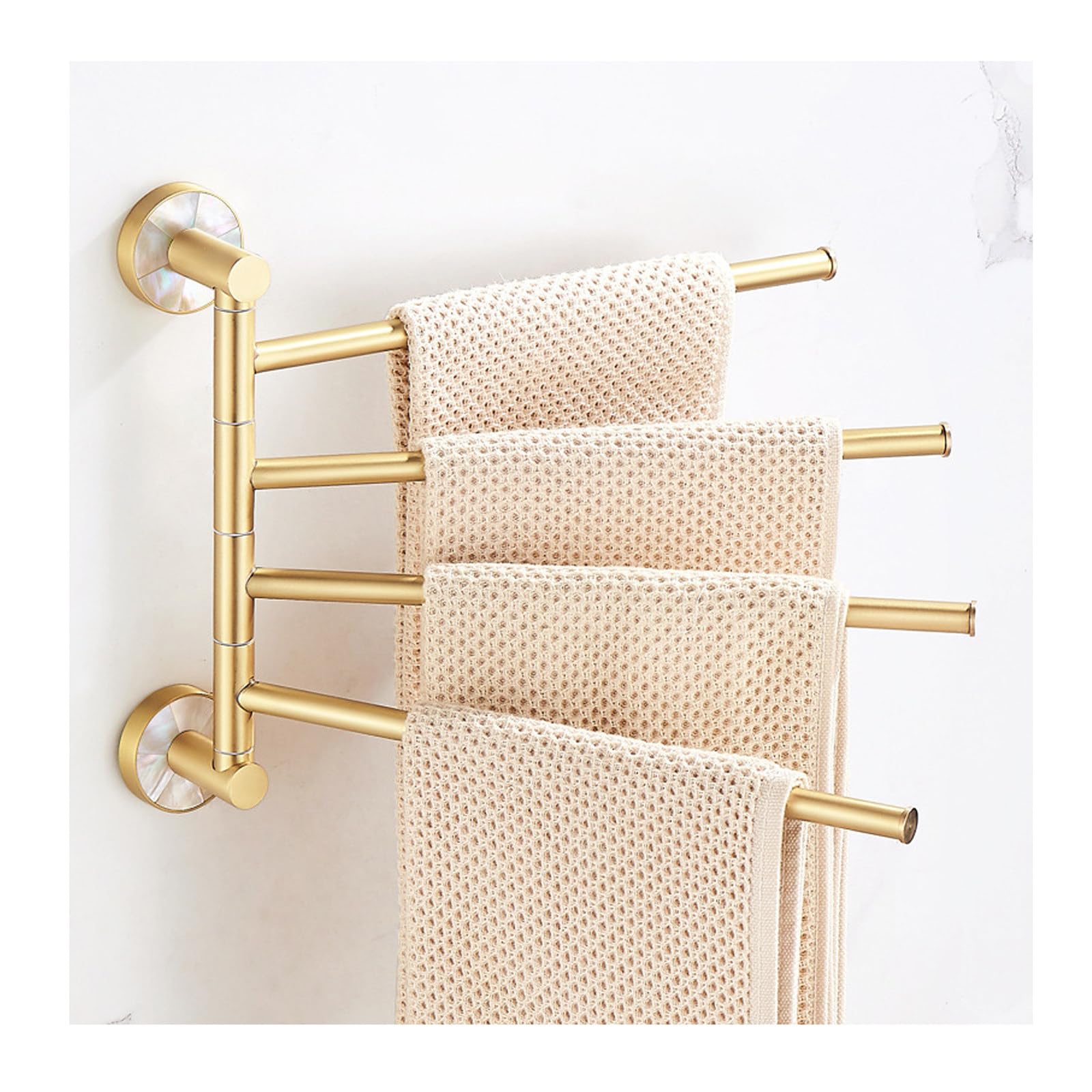 Porte serviette salle de bain mural en laiton or avec 4 barres rotatives