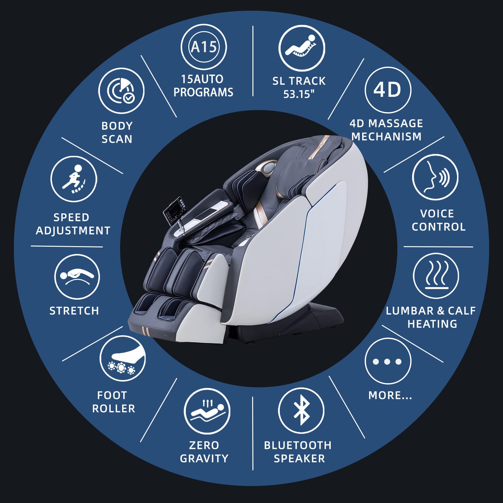 Silla de masaje 4D - Silla de masaje de cuerpo completo 2025 con gravedad cero, reposapiés extendido, pista SL, estiramiento de yoga, rodillos de pies y comodidad de calefacción con 6