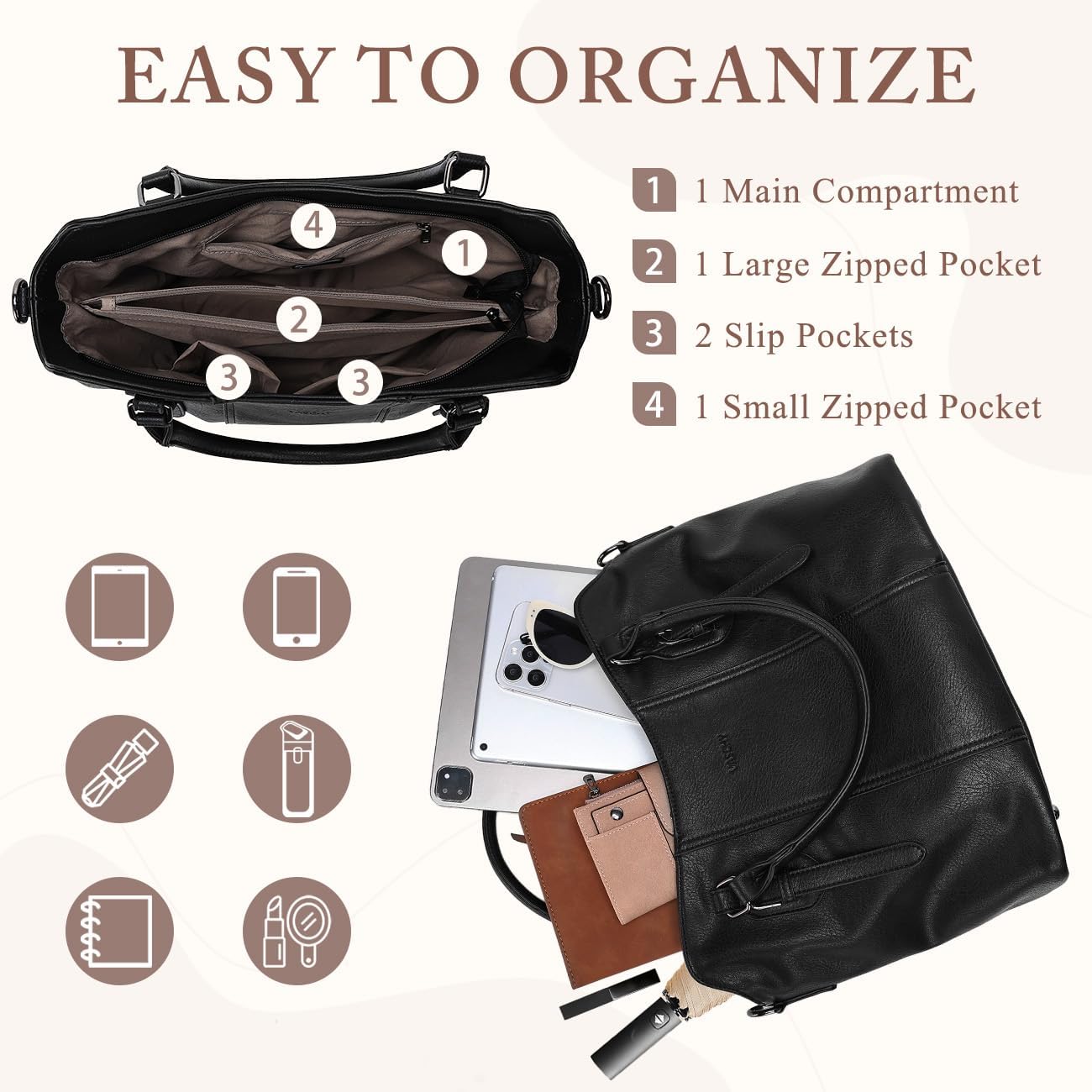 VASCHY Hobo Bags for Women, Vegan Leather Top Handle Satchel Shoulder Purse Handbag Purse with Crossbody Guitar Strap - Image 3