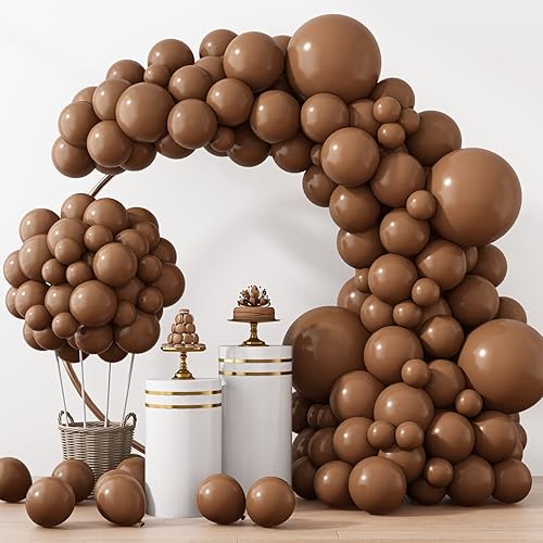 RUBFAC 129pcs Brown Balloons Different Sizes 18 12 10 5 Inches for Garland Arch Kit, Premium Boho Coffee Brown Latex Balloon for Birthday Party Rosa