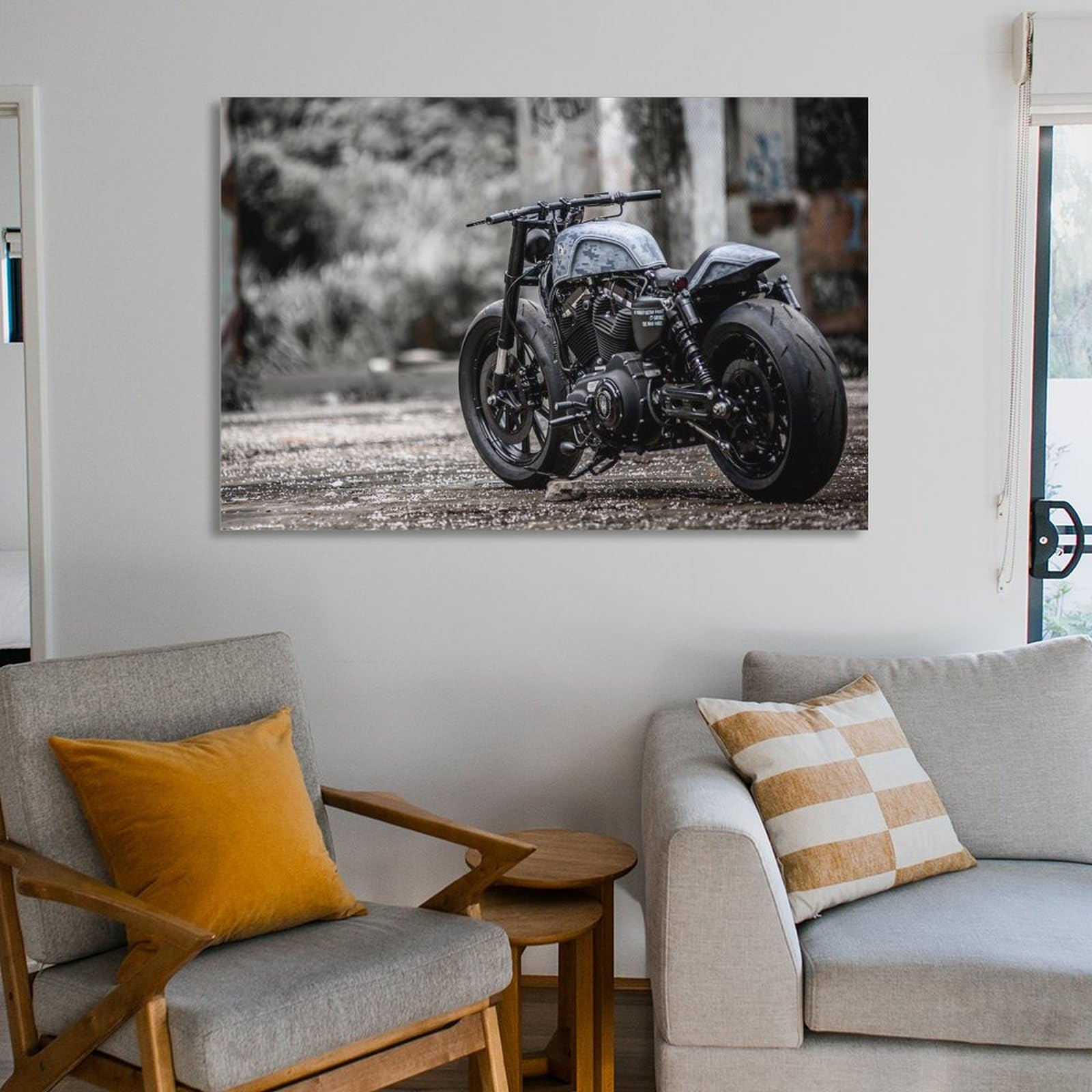 Amazon.co.jp: クールなヘビーバイク改造オートバイキャンバス絵画車の