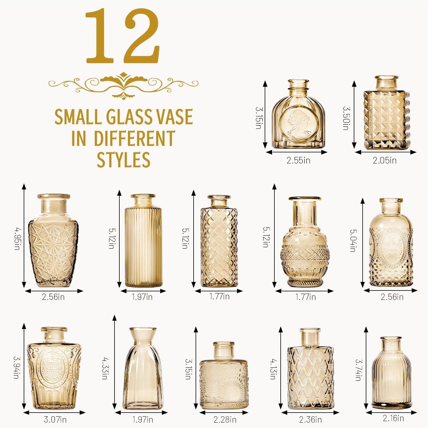 mini bud vases as wedding centerpieces for tables,clear bud vases for flowers,small flower vases suitable for birthday party,anniversary,wedding reception,baby shower (gold, 12pcs) gold 12pcs