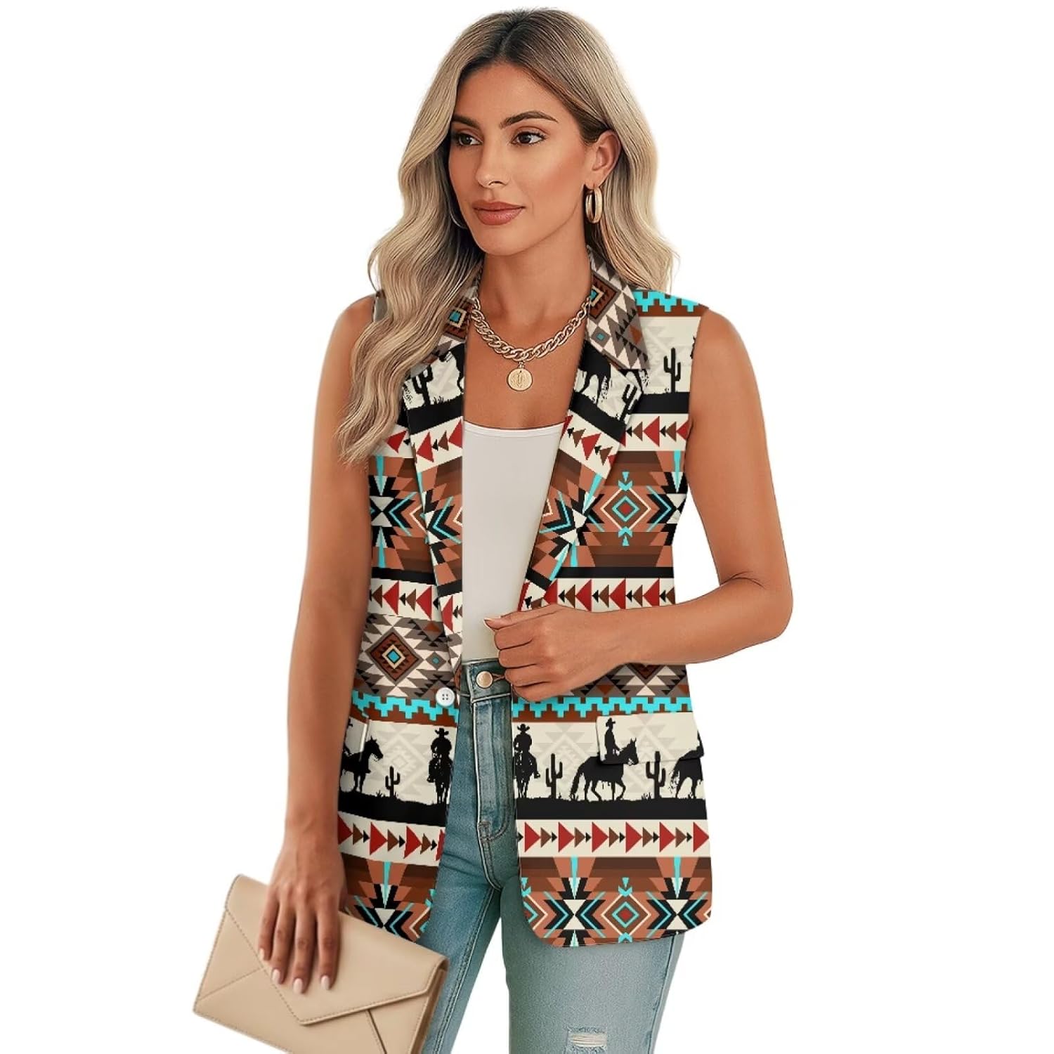 Womens Vest Suit Sleeveless Open Front Casual Business Blazer Jacket with Pockets Waistcoat Tops
