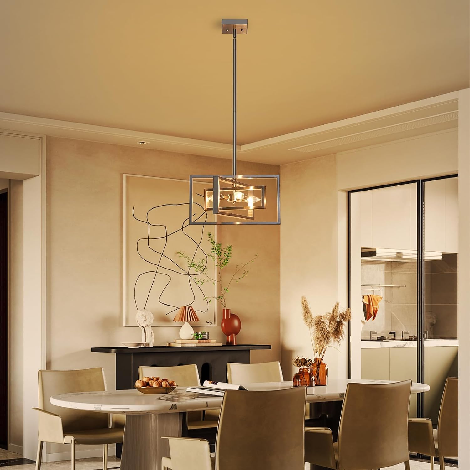 XINGQI Brushed Nickel Chandelier 3-Light Modern Pendant Lighting Fixtures Semi Flush Mount Ceiling Lights for Dining Room Bedroom Living Room Kitchen Entry Foyer