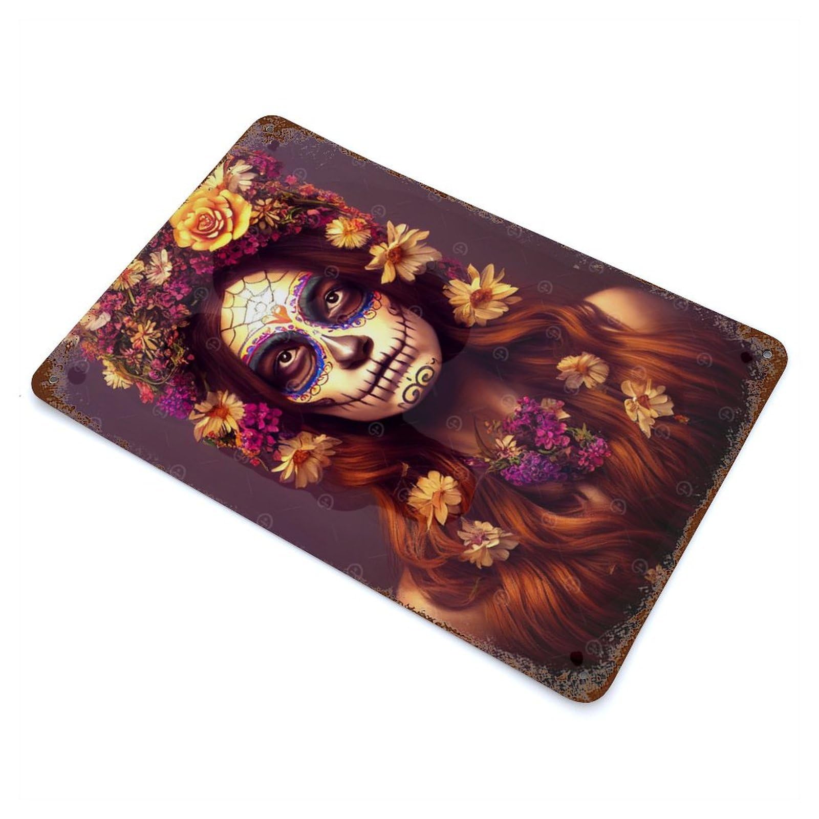 28 Sugar Scull Rust Effect Tin Sign 11.8"x7.9", Novelty Wall Decor for Garage, Pub Or Kitchen