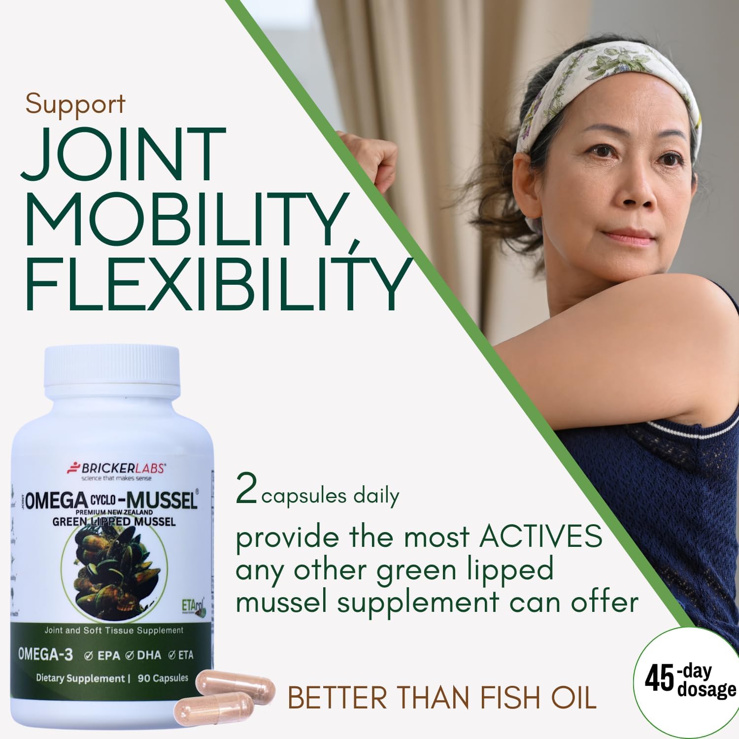 Bricker Labs Omega Cyclo - Mussel Joint Health Supplement, Premium New Zealand Green Lipped Mussel, Full Spectrum Omega Joint Supplements for Joint Health and Comfort, 90 Capsules