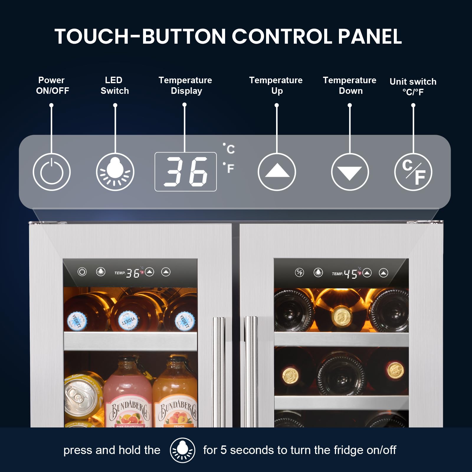 Akicon 24 Inch Beverage Refrigerator Cooler, 164 Cans Mini Fridge With Glass Door, 3-Color LED Light, Safety Lock, Freestanding Or Built-In For Home/Bar/Office on Fridge.com - View 3