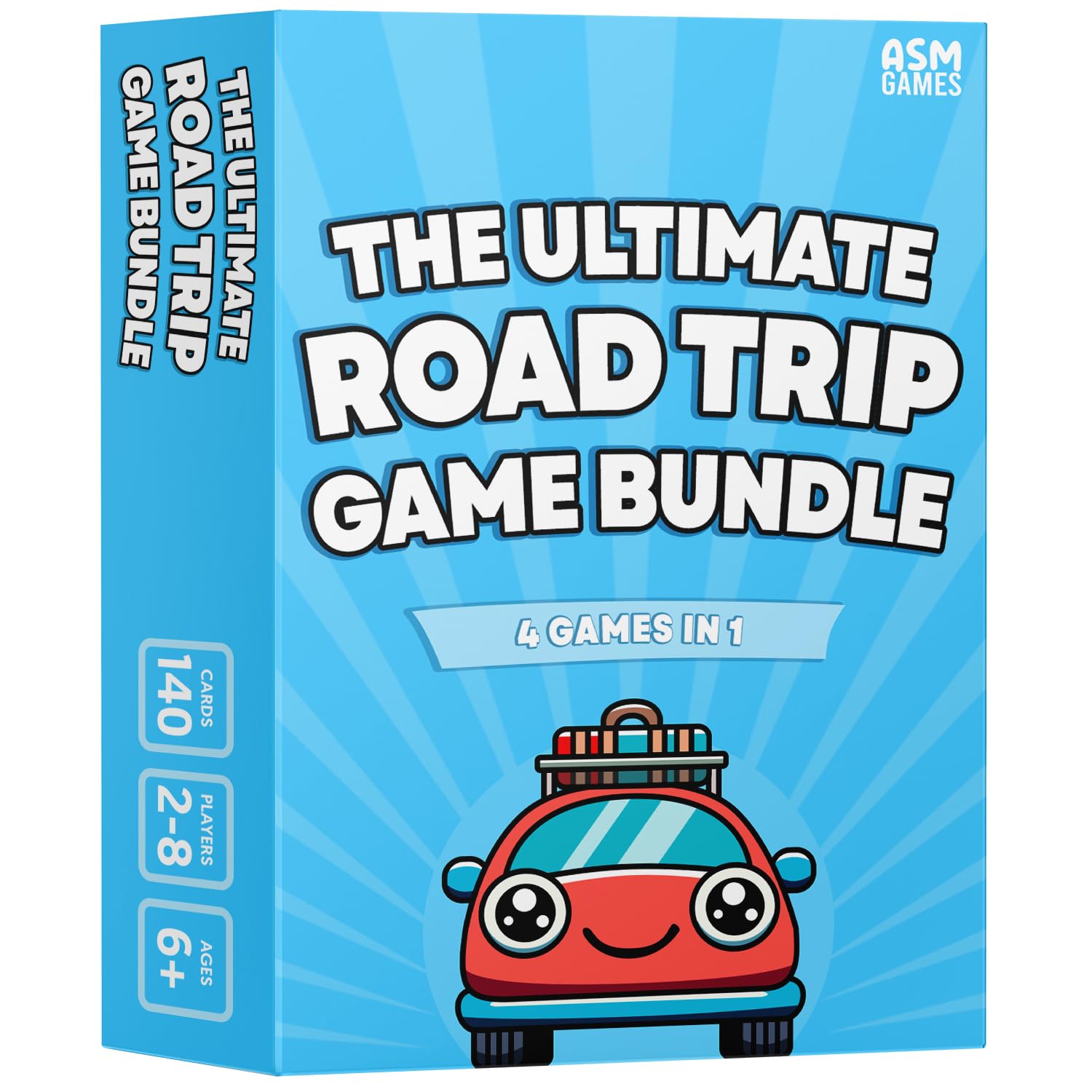 ASM GAMES The Ultimate Road Trip Game Bundle, a 4-in-1 Car Game for Kids and Adults, Filled with Must-Have Travel Activities and Road Trip Activities