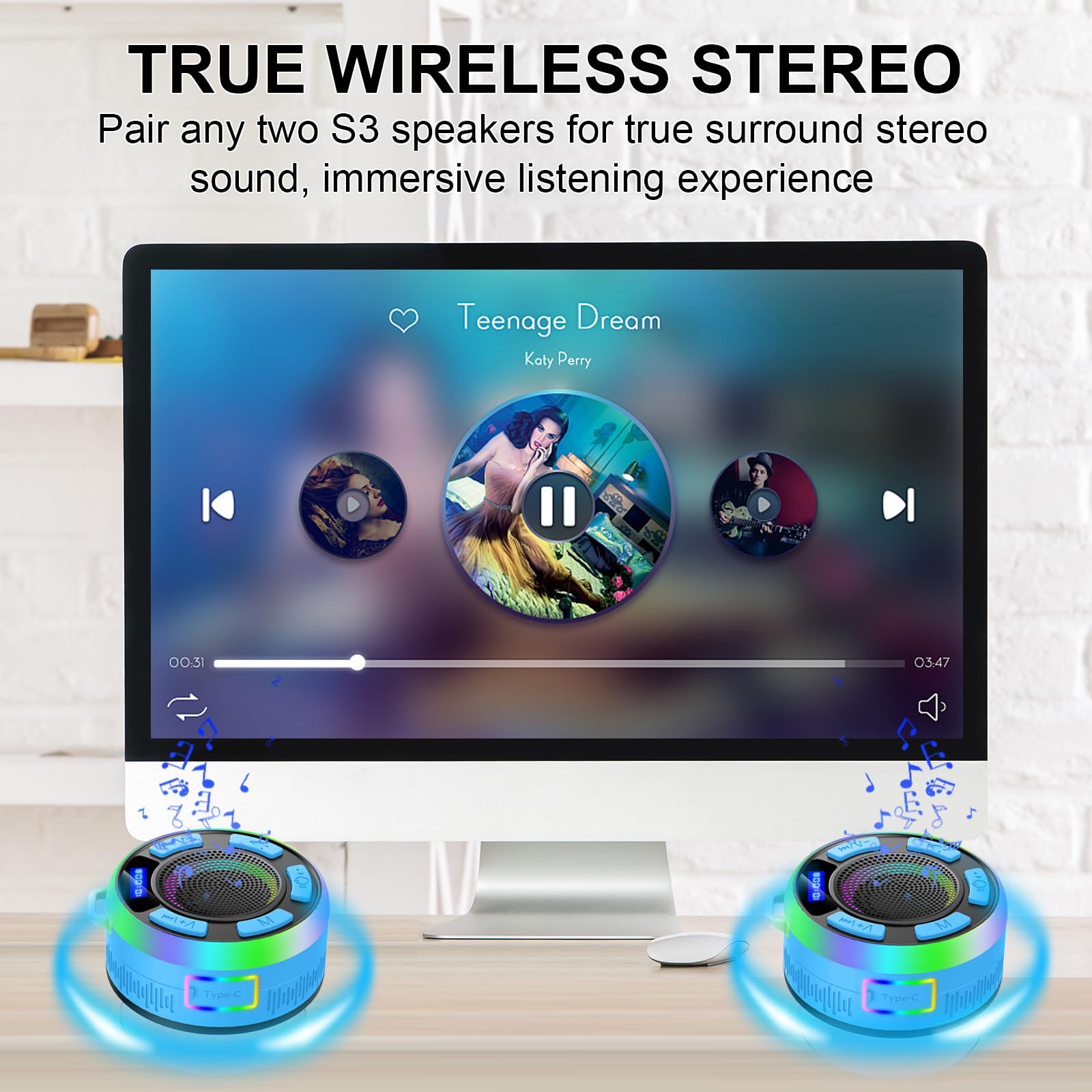Cassa Bluetooth Doccia, Altoparlante Bluetooth IP7 Impermeabile con Ventosa, 360°Associazione Stereo Cassa Bluetooth Potente da Doccia con Luce LED Colorate, 8H Chiamata Senza Mani per Doccia Blu