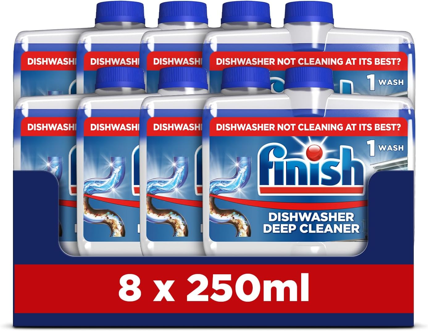 Dishwasher Cleaner, Fresh Scent, 2.0L (250ml x 8 pck), Removes Grease, Limescale and Dissolves Clogs, Fights Odour for a Cleaner Hygienic Dishwasher Machine
