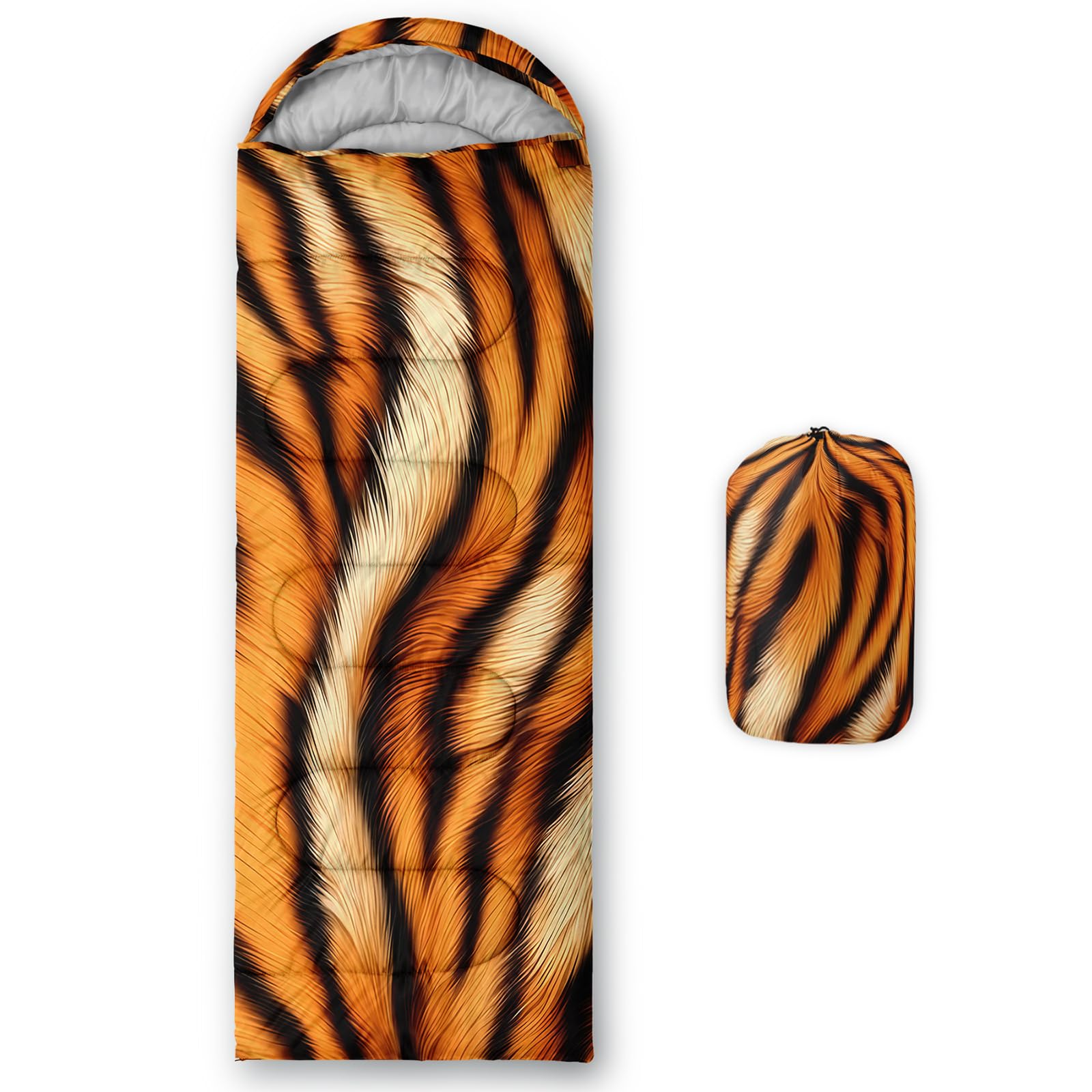 QOOMO Tiger Pattern Printed Camping Sleeping Bags,3 Season Warm & Cool Weather,Lightweight,Waterproof Sleeping Bags for Adults & Kids,Traveling,and Outdoors,Camping Gear Equipment,31x90inch