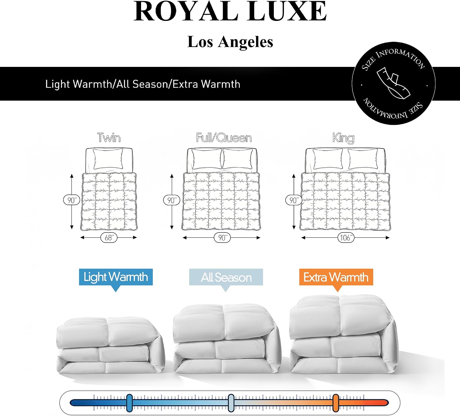 Royal Luxe Goose Feather Down Fiber Comforter Full Queen Size Duvet Insert, 100% Cotton Cover All Season Comforter Ultra Soft Luxurious Hotel Bedding, Medium Warmth 90”x90”
