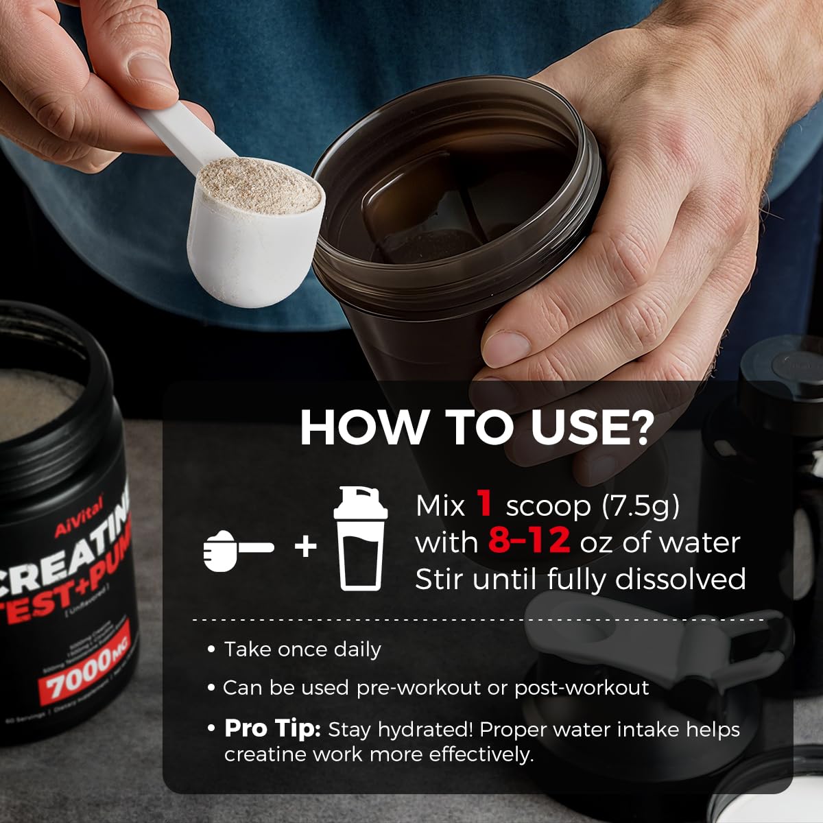 AiVital™ Creatine Powder for Men–5000mg Creatine Monohydrate with 1500mg L-Citrulline & 500mg Vitality Blend for Men–Strength, Performance,Muscle Pump&Recovery Support–Unflavored,60 Servings, 450g — Amazon image 7