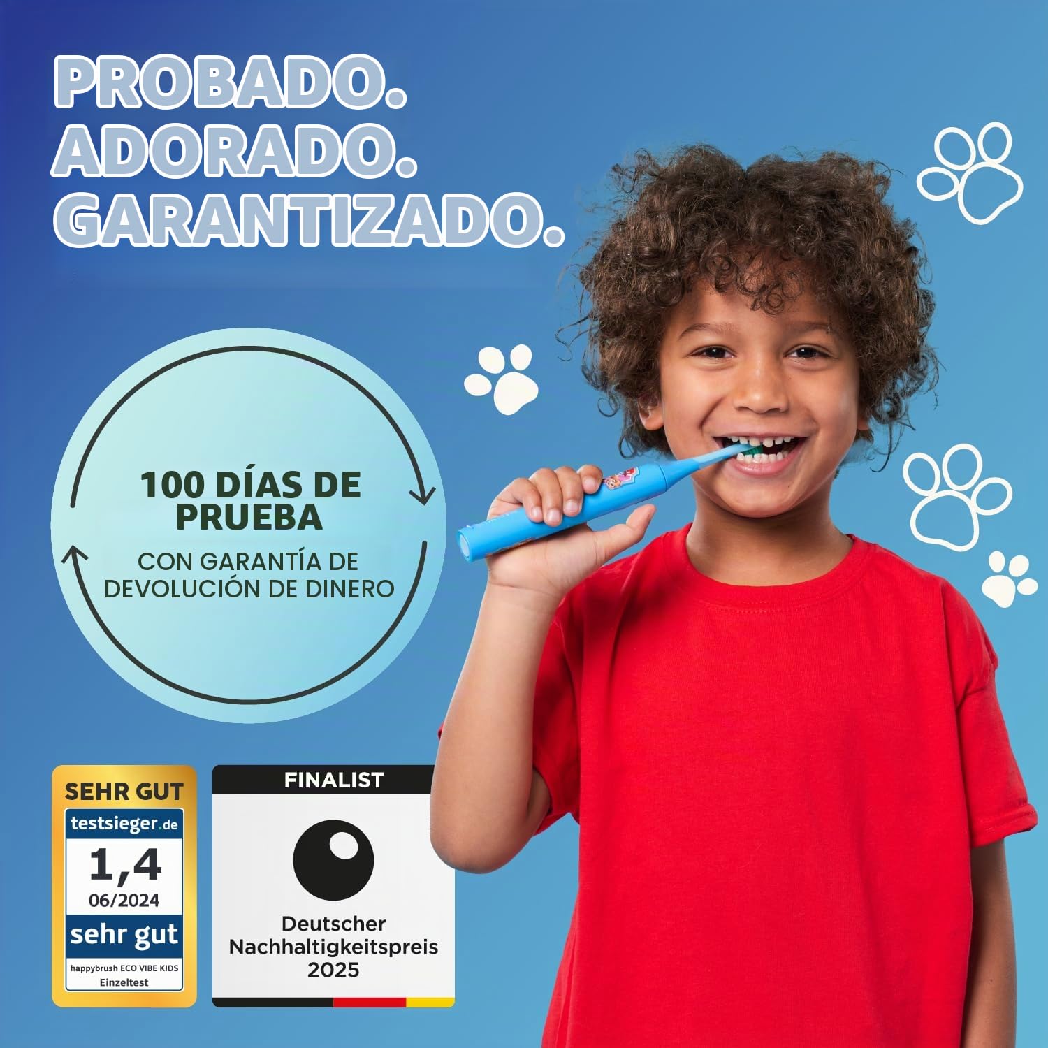 happybrush Cepillo de dientes eléctrico para niños – La cueva de los leones – Ganador de la prueba * – Cepillo de dientes infantil en diseño de La Patrulla Canina – Paquete individual – Batería de 4