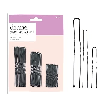 Diane Hair Pins for Women Bulk Pack of 100 Assorted Sizes Jumbo 3, Large 2.5, Medium / Small 1.75 - Black, Crimped Design with Ball Tips, D475-100 CountPack of 1