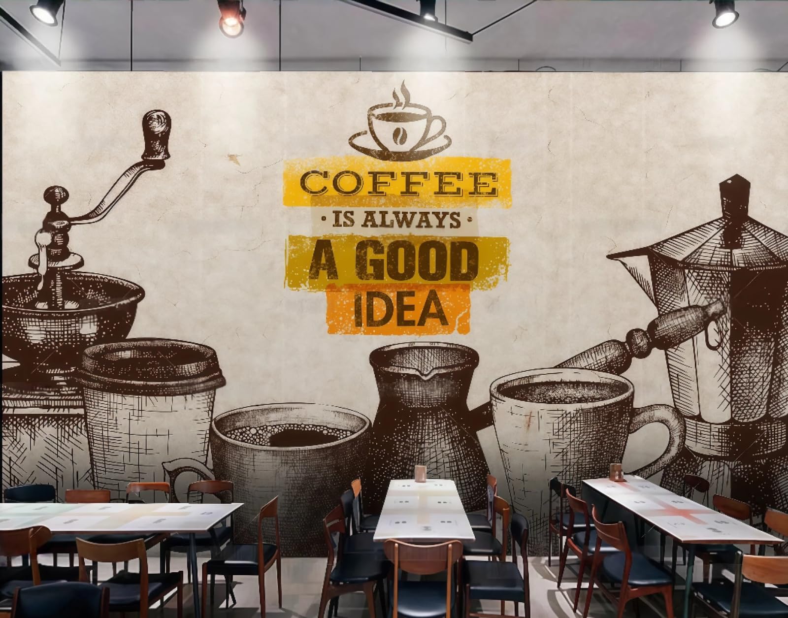 XDOUBAO Wallpaper Retro English Handmade Coffee Theme Drink Shop Afternoon Tea Western Restaurant Background Wall Wallpaper Coffee Shop Mural,3D,430x300cm