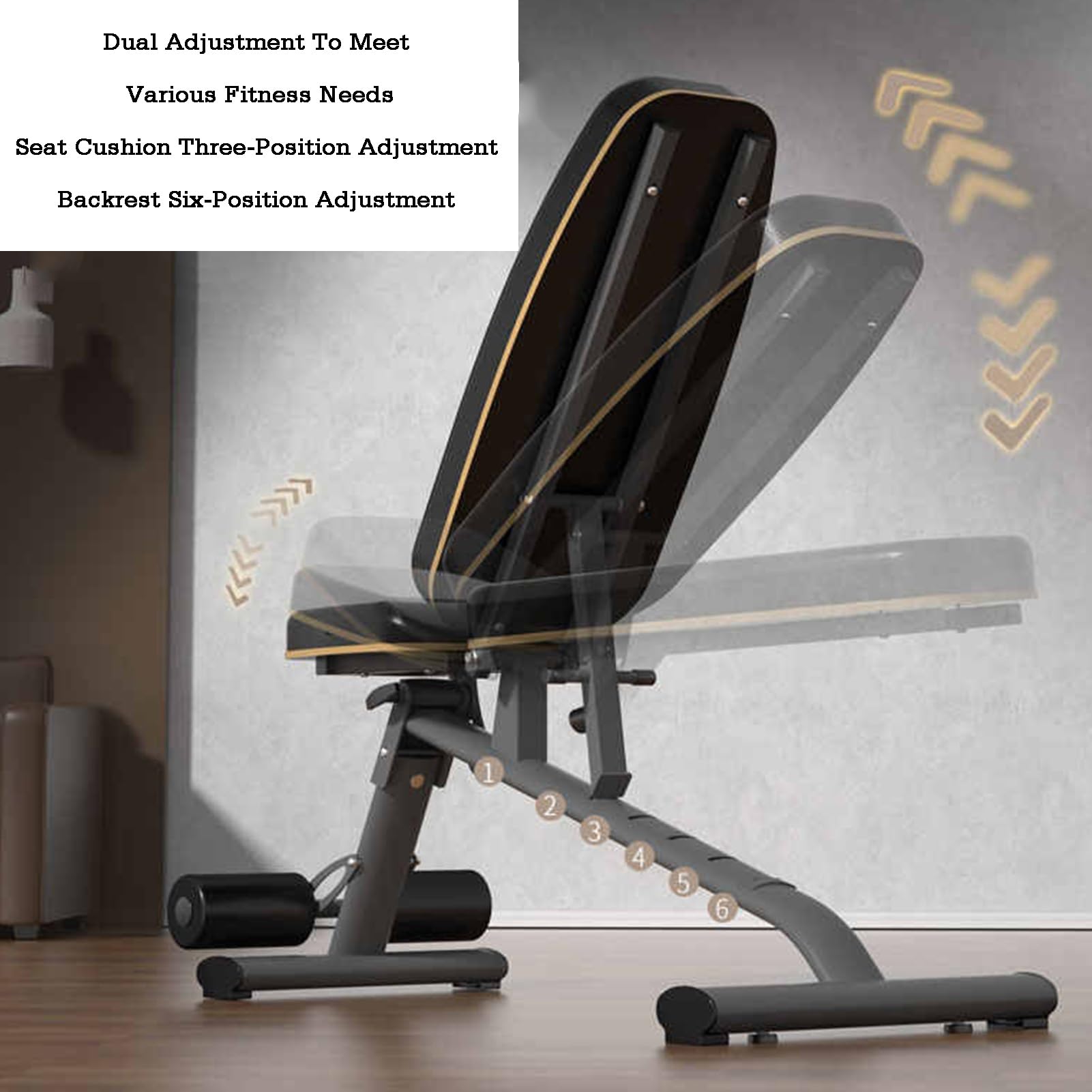 Equipo de ejercicios abdominales, banco con mancuernas ajustable, silla de prensa for ejercicios en casa, for dormitorio, garaje, sótano o gimnasio.