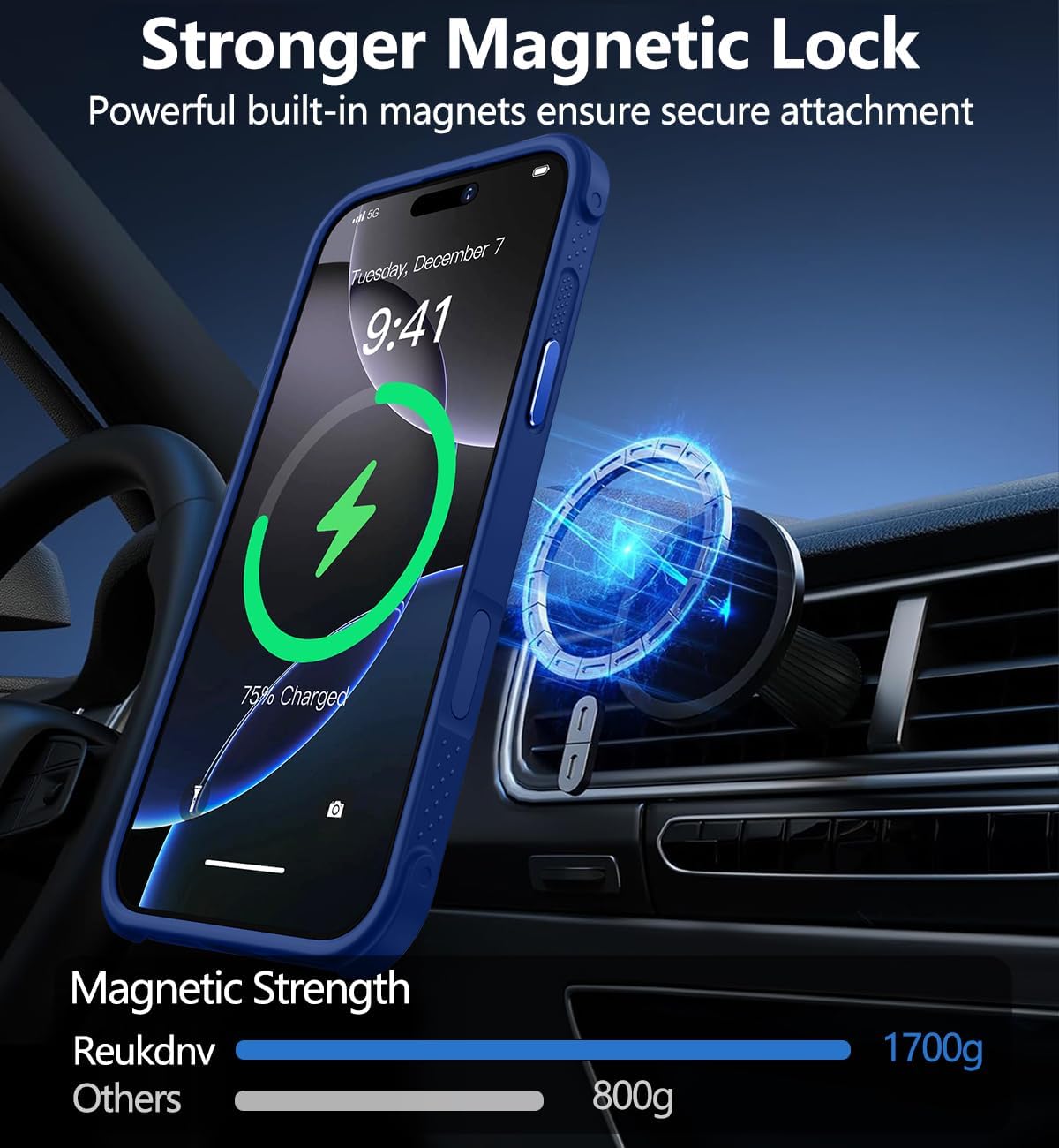 Reukdnv [Invisible 360° Spin Stand Magnetic Ring for iPhone 16 Pro Case [Compatible with MagSafe][Translucent Matte Back] Military Drop Protection Shockproof Cover with Kickstand 6.3", Deep Blue - Image 7