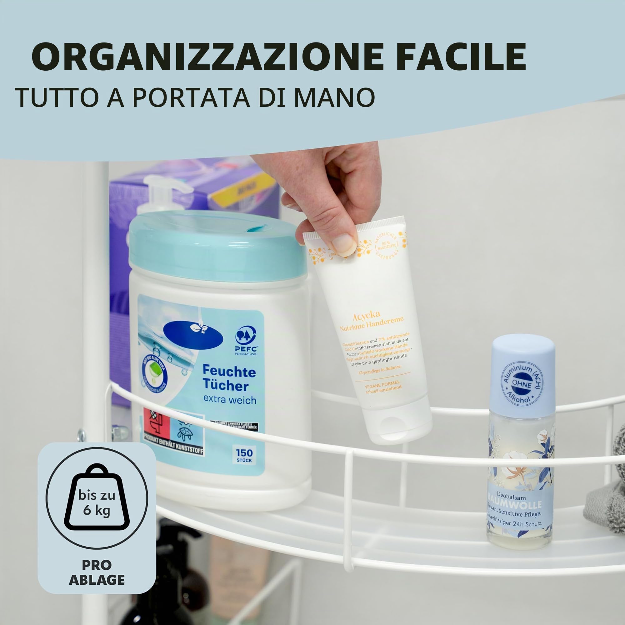 eluno Scaffale sottolavabo con 2 ripiani e 4 ruote bloccabili, mensola da bagno, ideale come portasciugamani, mobile sottolavabo per utensili da bagno, in metallo bianco
