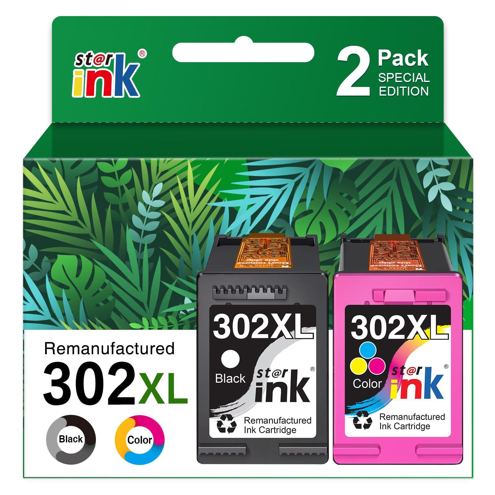 Starink 302XL Cartucce d'inchiostro Rigenerato Compatibili per HP 302 XL Nero e Colore Cartucce per HP Envy 4520 4525 Officejet 3830 3831 3833 3835 4650 5220 5230 Deskjet 2130 3630 3632