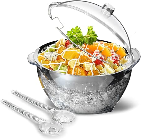 MEHOEIME Large Ice Chill Salad Bowl with Lid, Iced Serving