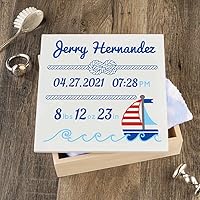 Vista 12 de Caja de recuerdo personalizada para bebé (huellas azules, regulares)