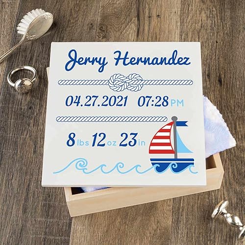 Caja de recuerdo personalizada para bebé (regular, azul náutico)