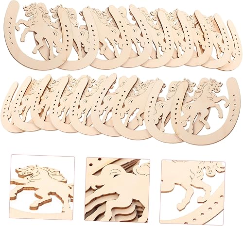 Miniatura 8 de 48 piezas de chips de herradura decoración de madera retro para herraduras sin terminar recortes decoraciones para salas de casa pintura recortes de