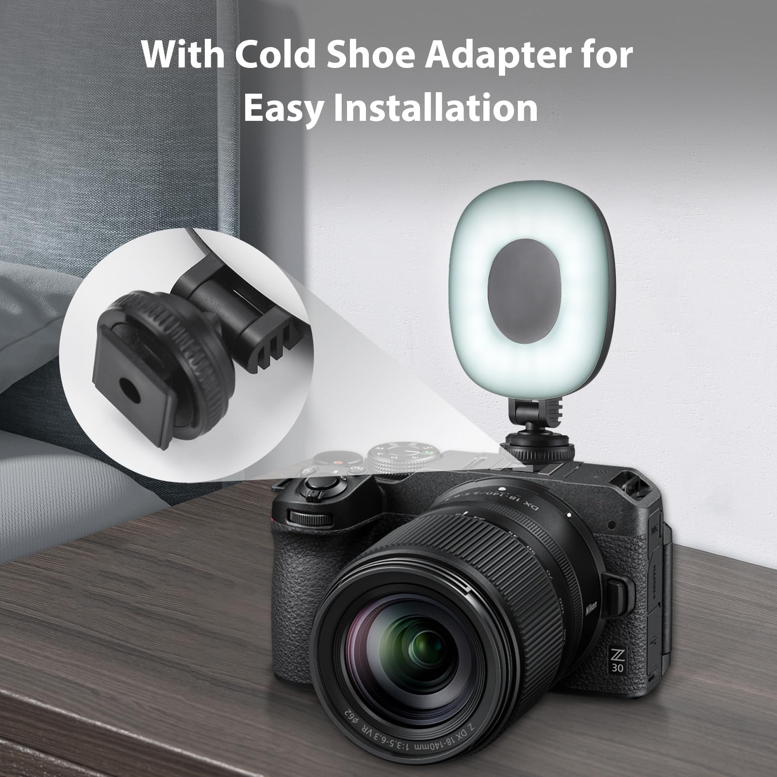 Anneau Lumineux Portable pour Appareil Photo, lumière de Remplissage d'appareil Photo, Lampe vidéo LED avec 3 Modes avec Batterie et Adaptateur de Griffe pour vlogging,