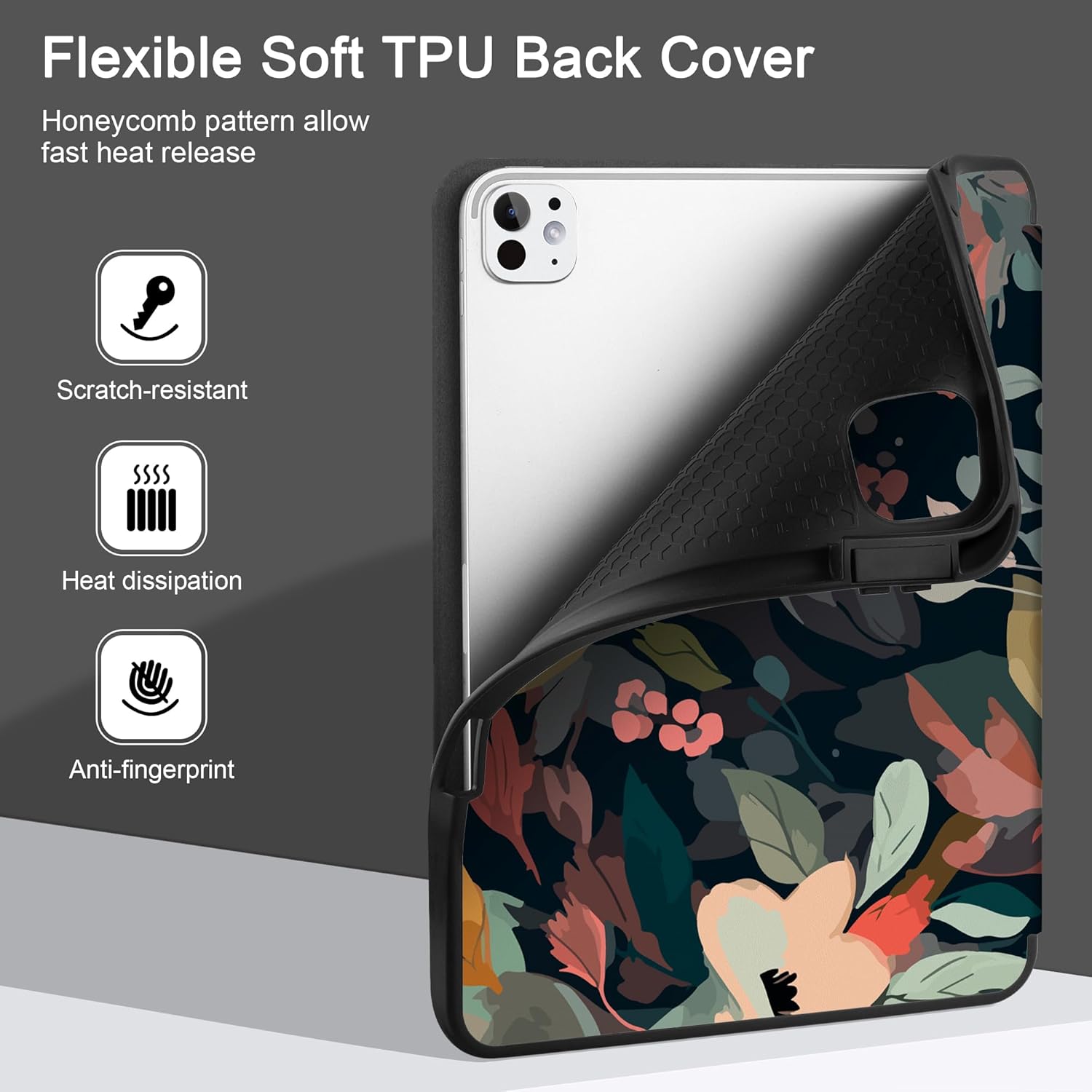 DONGKE Case for iPad Pro 11 inch (M5 2025 / M4 2024, 6th & 5th Generation) – [Built-in Pencil Holder] Ultra Slim PU Leather Trifold Stand Cover with Soft TPU Back, Auto Wake/Sleep, Painted Florals