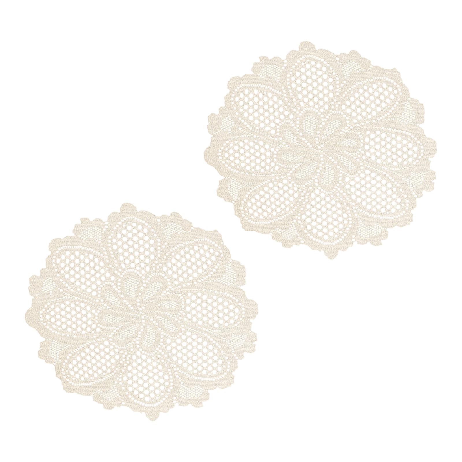 Jazuaiao Of 2 Elegant Lace Tablecloths Round Florals Embroidery Home Kitchen Dining Decoration Sturdy Polyester Fabric Lace Table Runners