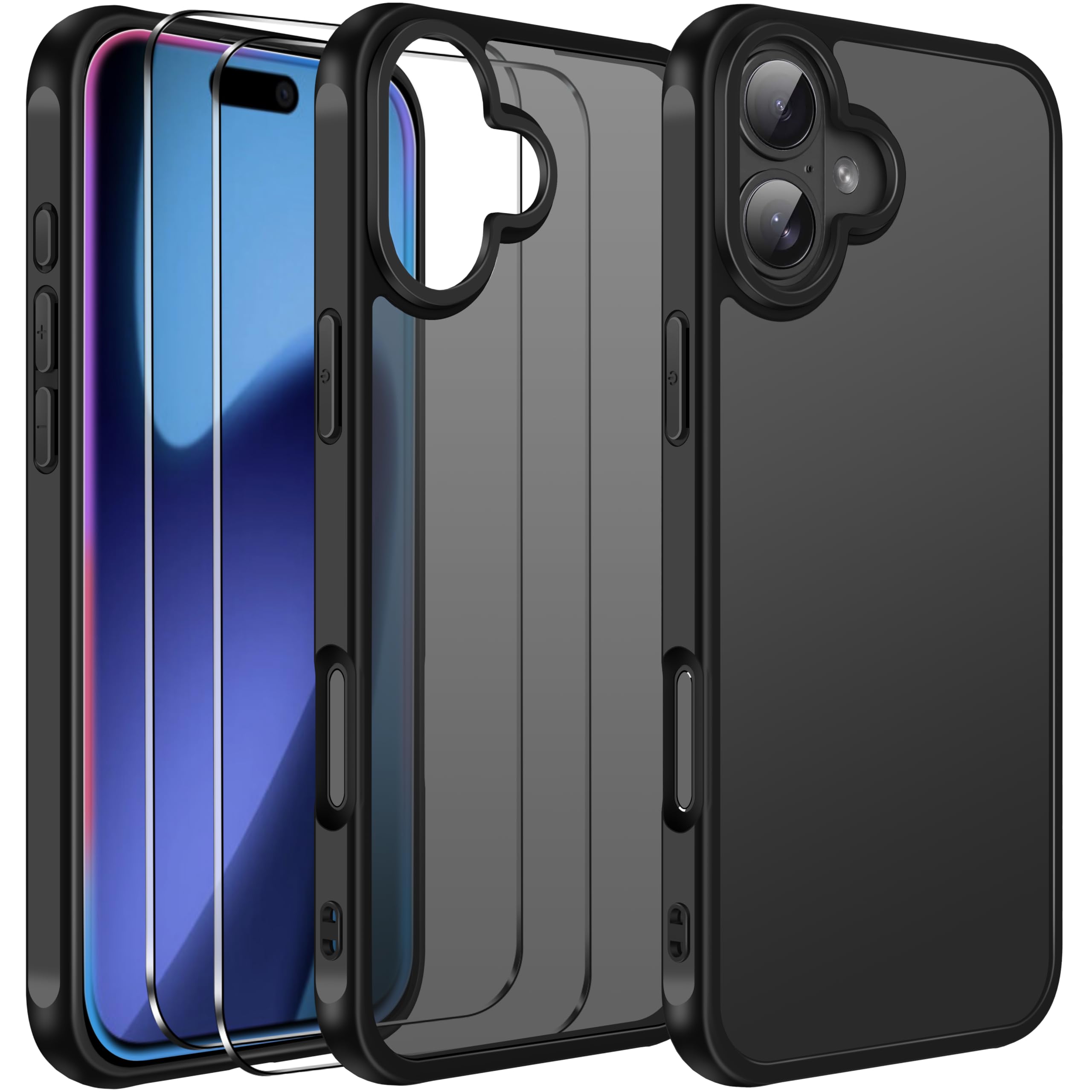 iVoler Cover Opaca per iPhone 17 6.3 Pollici con 2 Pezzi Vetro Temperato, [Antiurto di Grado Militare] Custodia Traslucida Posteriore Sottile Anti-Impronte Case, Nero