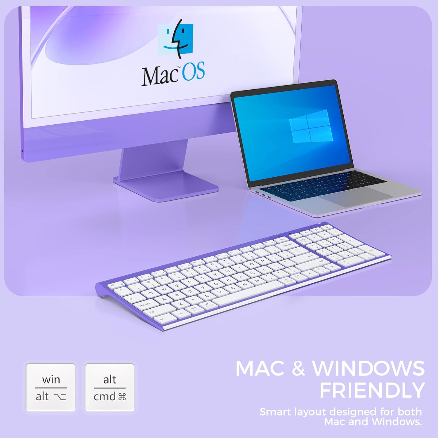 iClever Bluetooth Keyboard Quiet Typing Multi-Device USB-C Rechargeable – Slim Wireless Keyboard for Mac Windows iPad Office