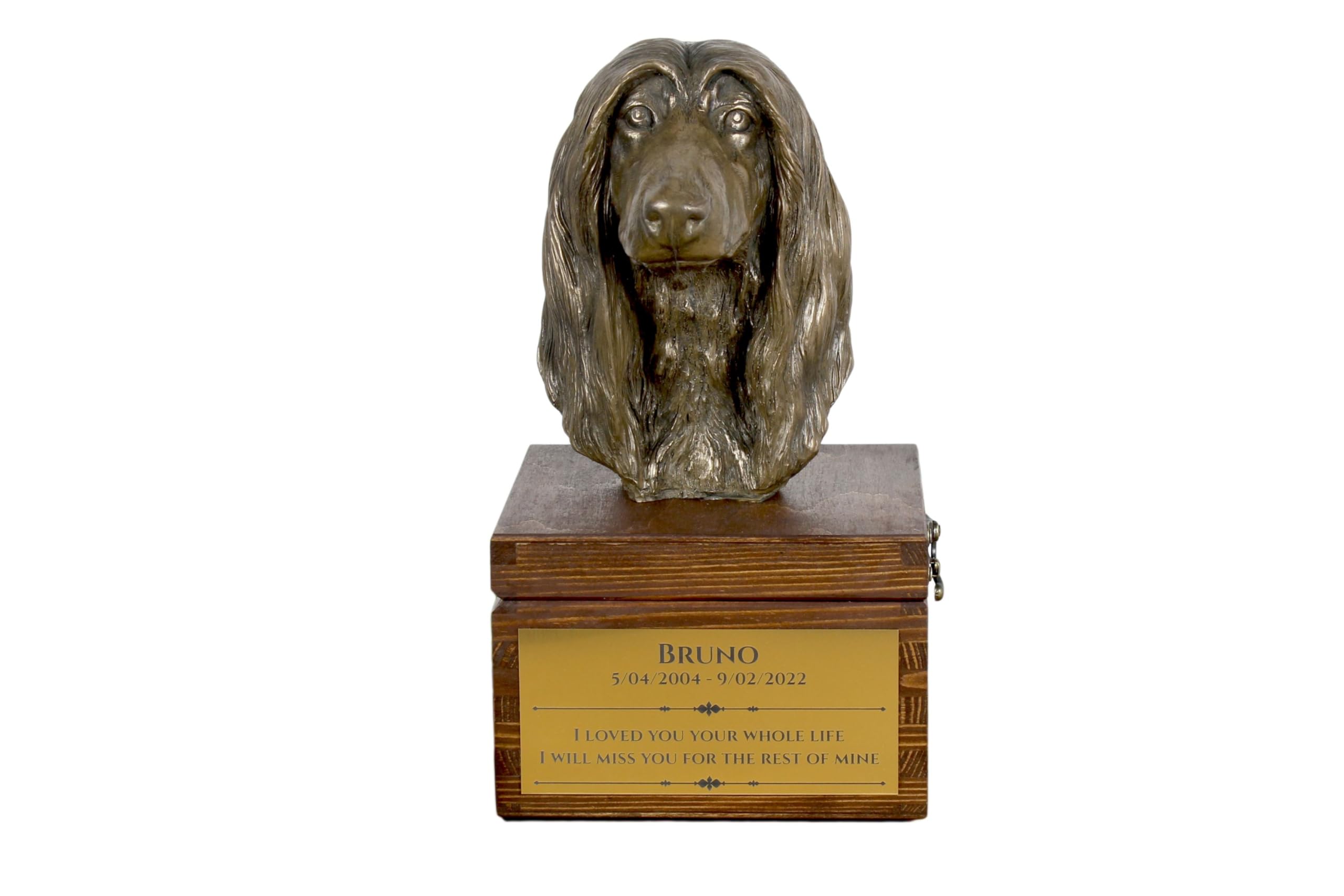 Urne funéraire pour Lévrier Afghan Art-Dog en bronze et bouleau 16x28x16cm