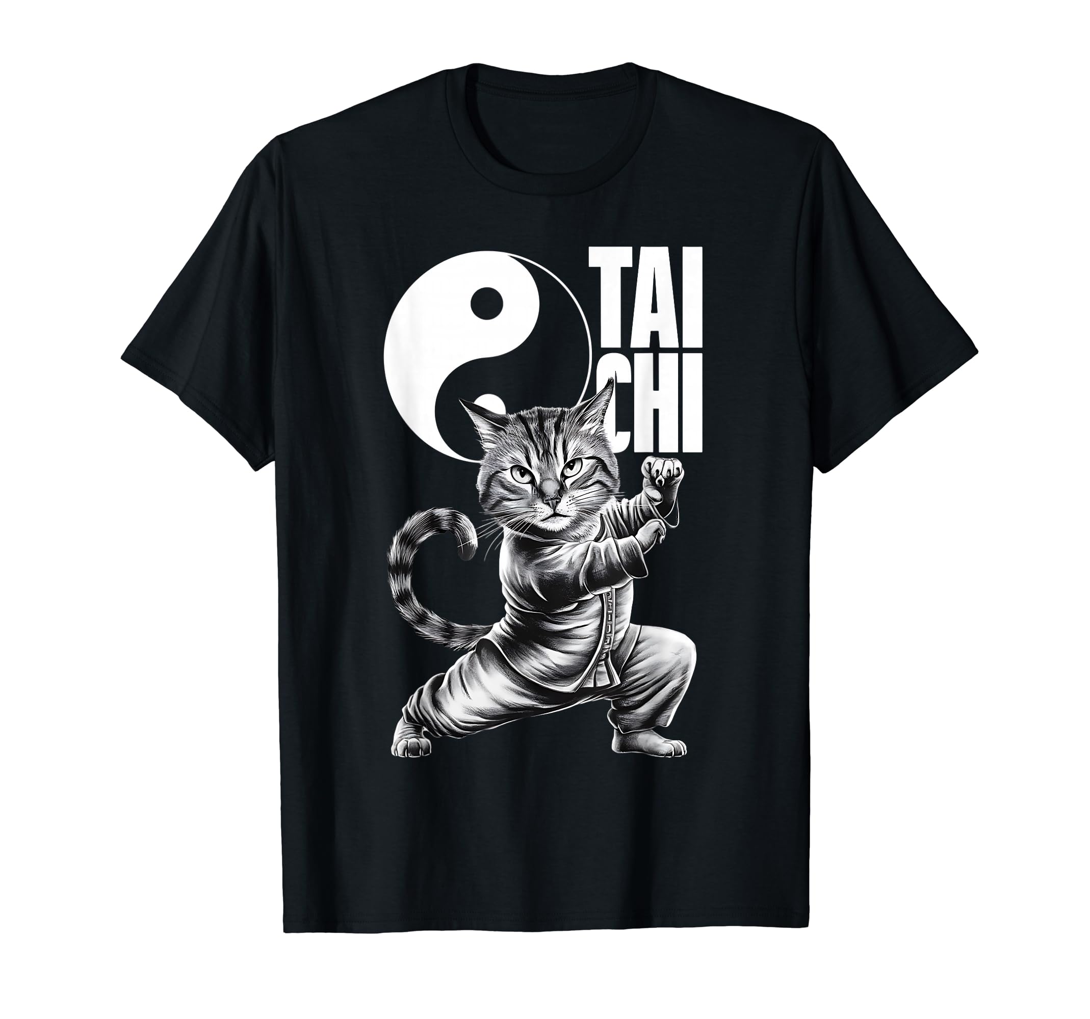 タイで購入した猫Tシャツ Amazon | 太極拳武術の陰陽を演じるかわいい猫 Tシャツ | Tシャツ