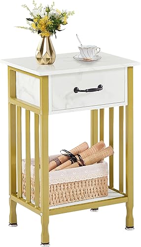 VECELO Mesitas de noche mesas laterales industriales con cajón y estante de almacenamiento mesitas de noche para dormitorio sala de estar muebles de