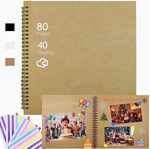 Scrapbook Album 80 Pages 10x10 Inch DIY Photo Album Thick Kraft Paper Memory Book for Family Wedding Anniversary Photography