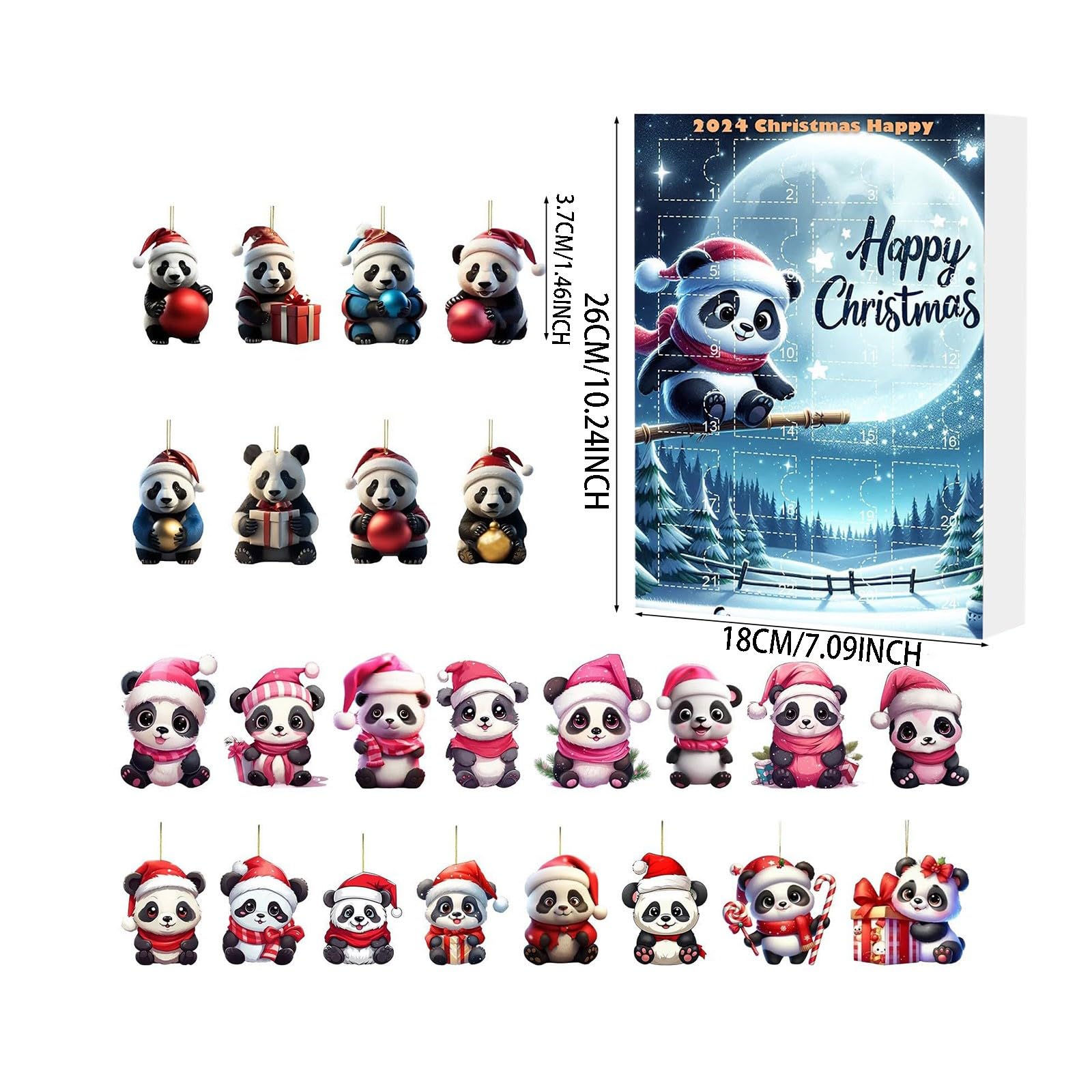 2024 Advent Countdown Kalender Panda Ornamenten, Kerstboom 2D Acryl Panda Hangers Decoraties Kerst 2024, 24 dagen Countdown Verrassing Voor Panda Liefhebbers, Kerst Collectible Set Geschenken